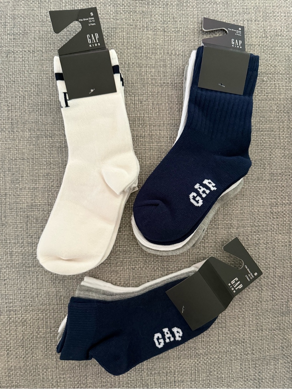 GAP Boys 3-Pack Crew Socks - Navy, Grey & White